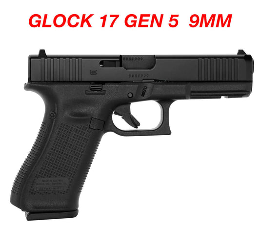 GLOCK 17 GEN 5 9MM handgun with black finish and ergonomic grip, ideal for performance and reliability.
