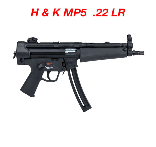 H&K MP5 .22 LR firearm with sleek design, showcasing its features and modern styling.